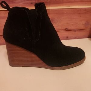 Crown Black Suede Ankle Booties with Stacked Brown Heel